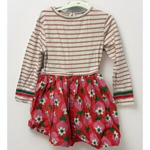 Mini Boden Mixed Strawberries & Stripes Dress with Pockets EUC Girls Size 3/4